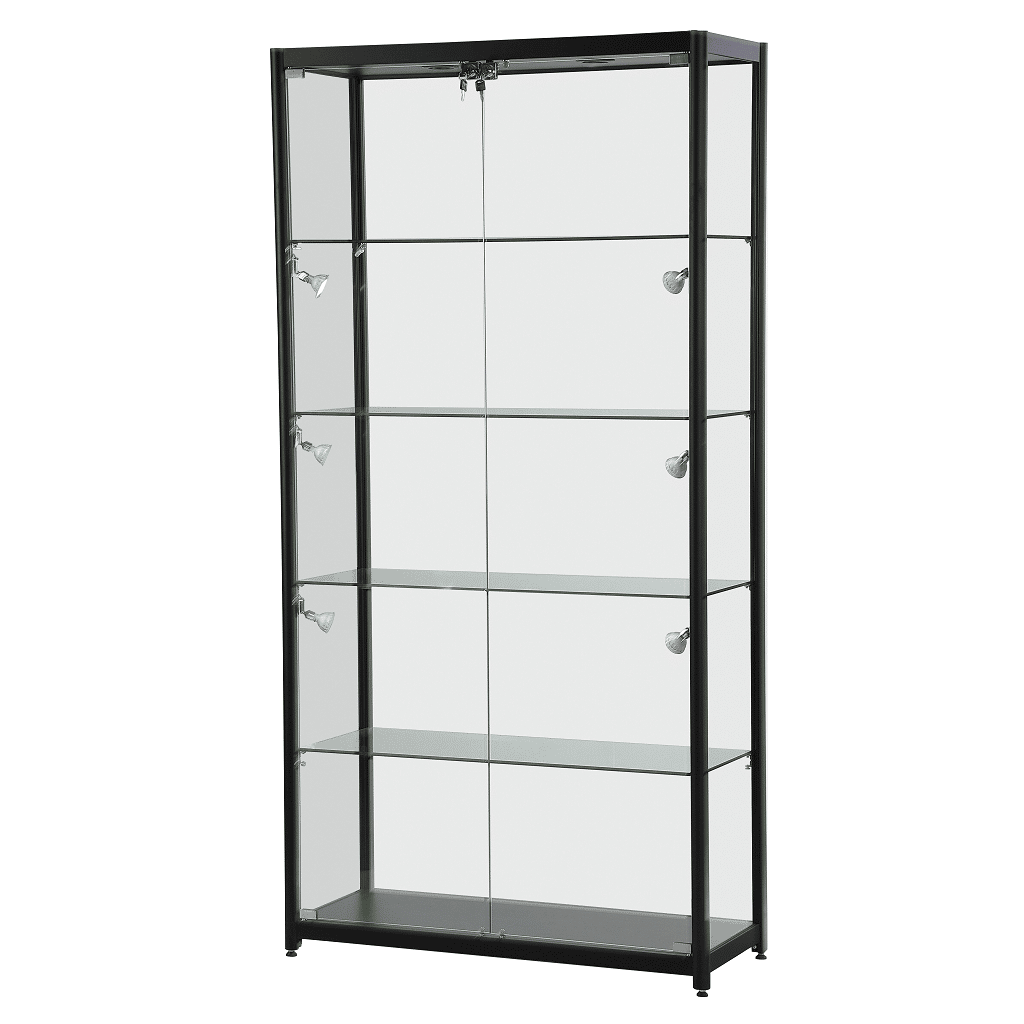 Glass Tower Showcase in Black - 1980h x 1200w x 400d