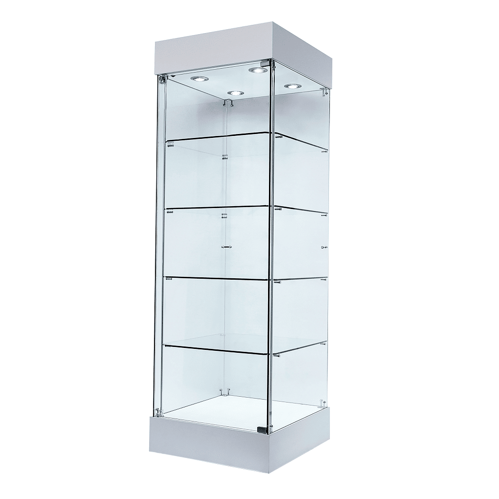 Frameless Tower Showcase in White - 1830h x 600w x 600d