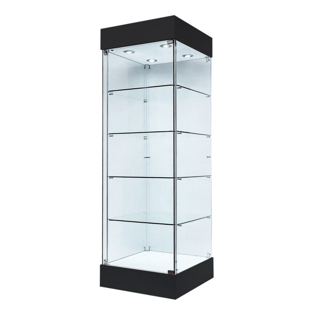 Frameless Tower Showcase in Black - 1830h x 465w x 465d