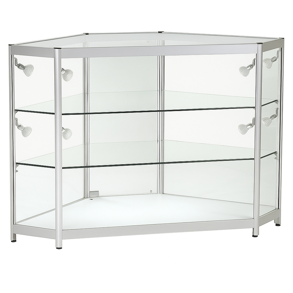 Aluminium Full Glass Corner Counter - 500mm