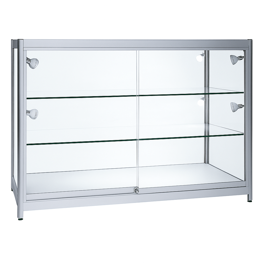 Aluminium Full Glass Counter - 1200w x 500d x 900h