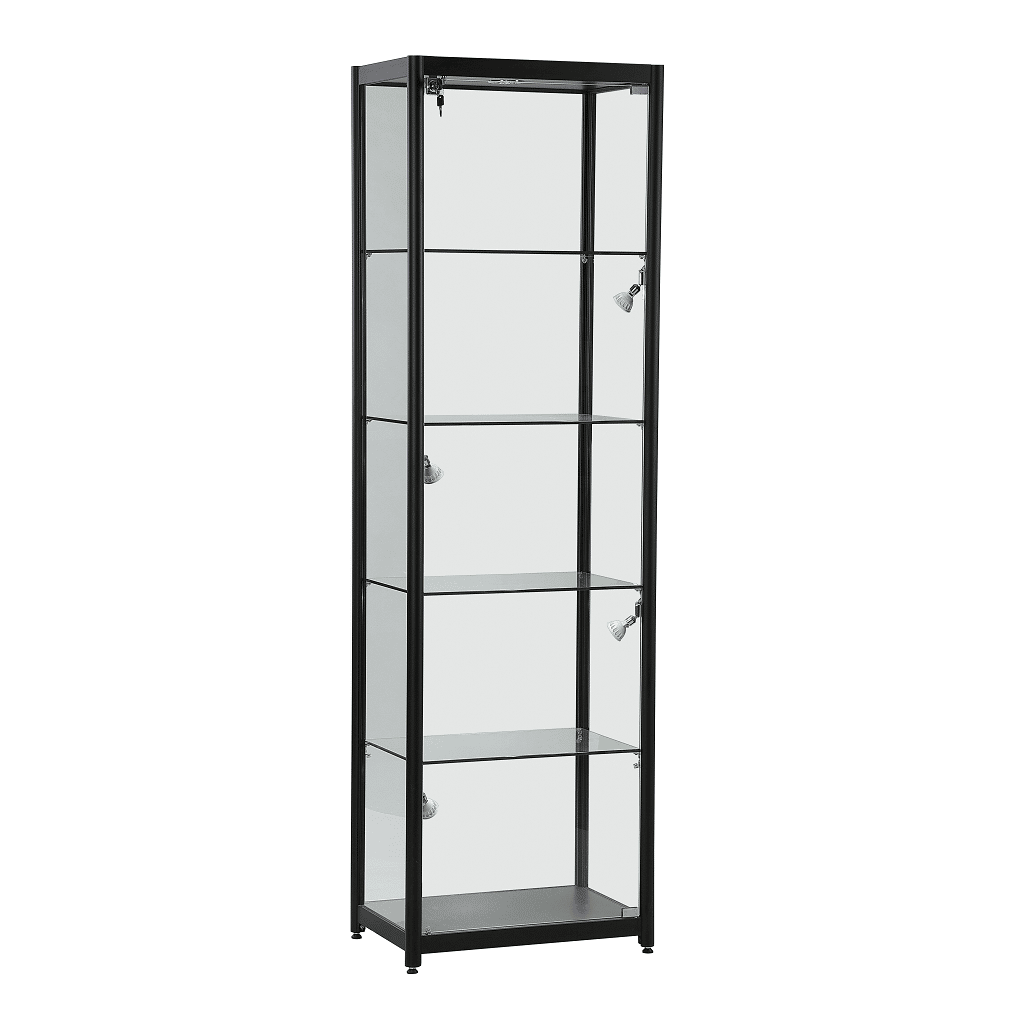 Glass Tower Showcase in Black - 1980h x 600w x 400d