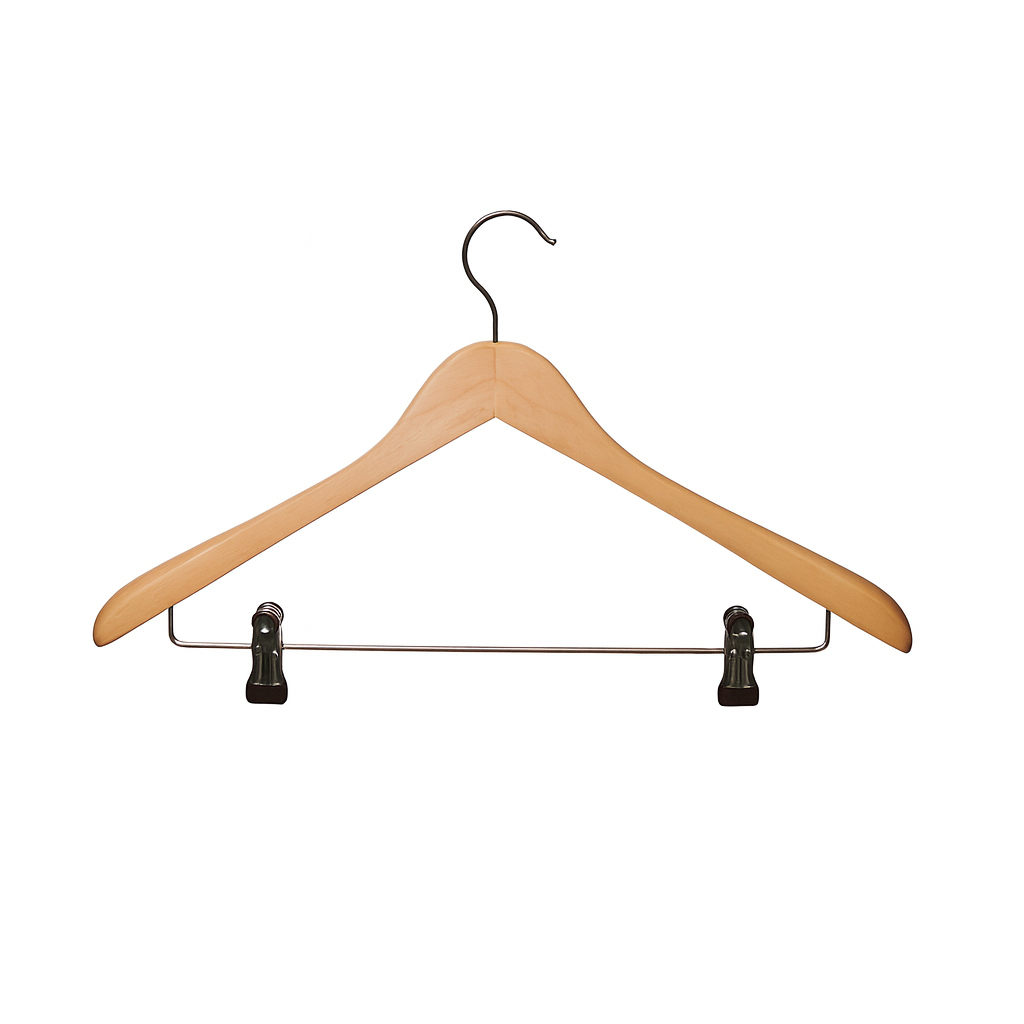 Wooden Shaped Suit Hanger with Clips
